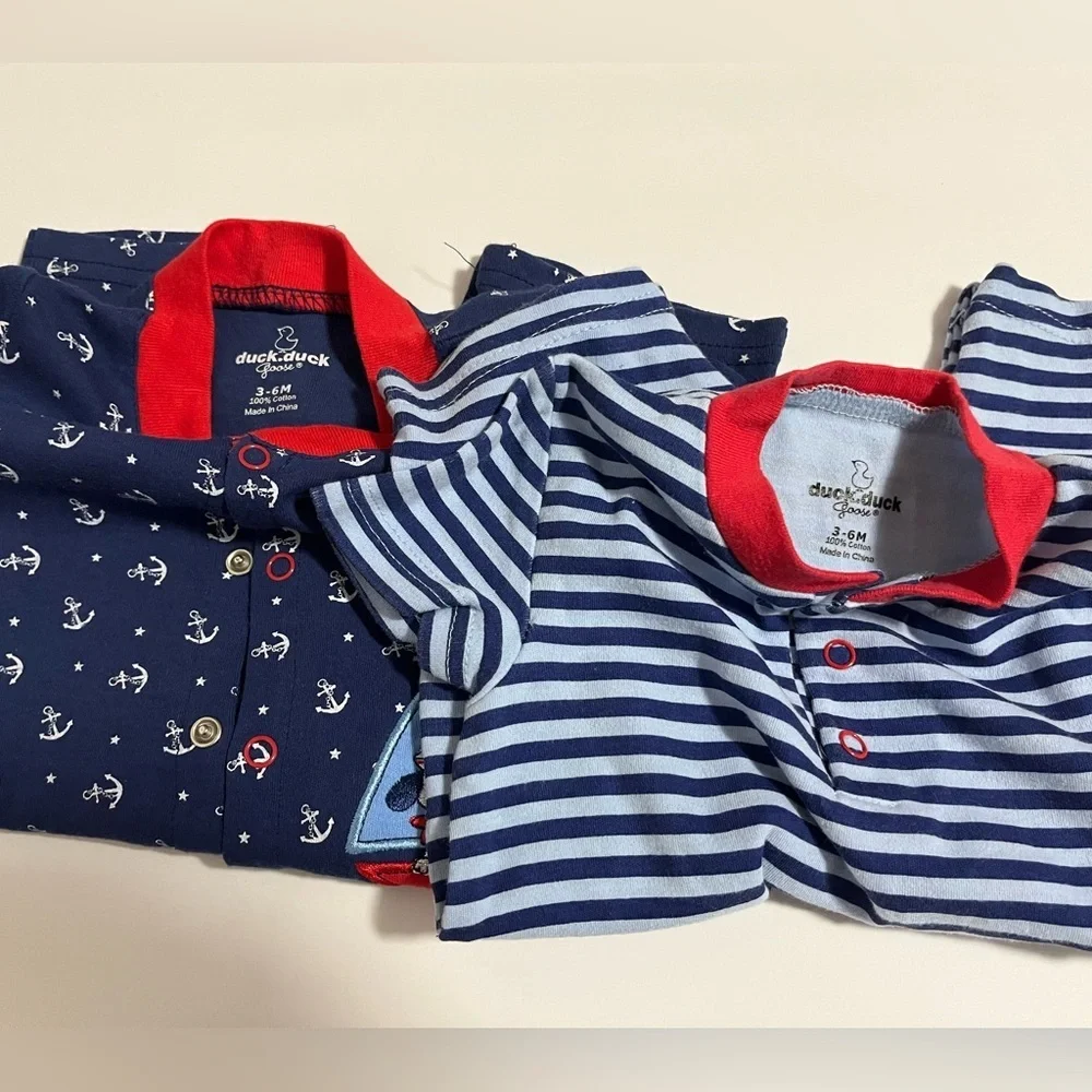Duck Duck Goose Nautical Baby Romper Set 3-6M Sailboat & Dog Cotton